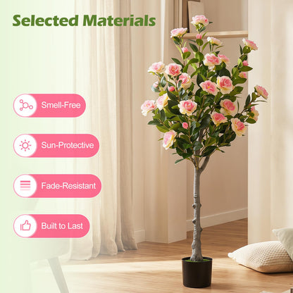 125cm Tall Artificial Camellia Tree, Fake Blooming Flower Tree