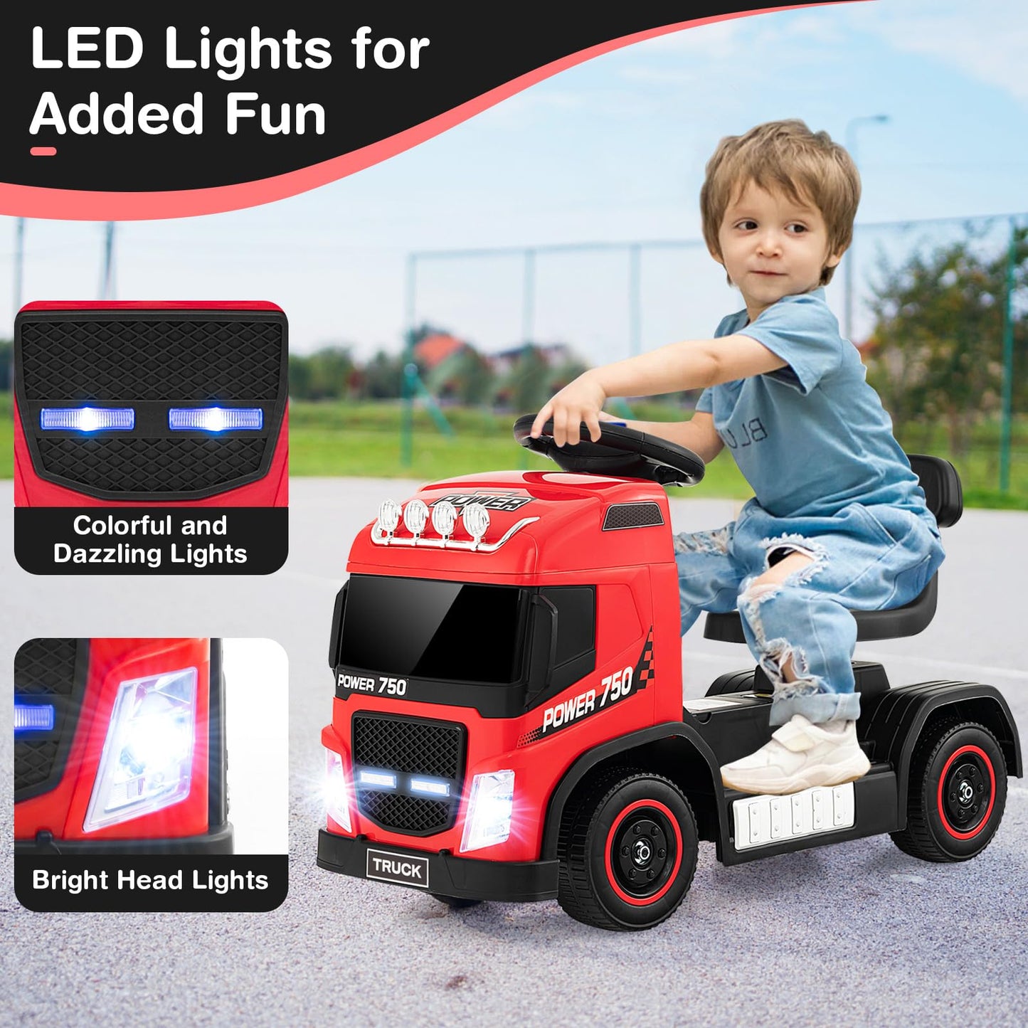 Kids Electric Ride-on Truck with Height Adjustable Seat and LED Lights