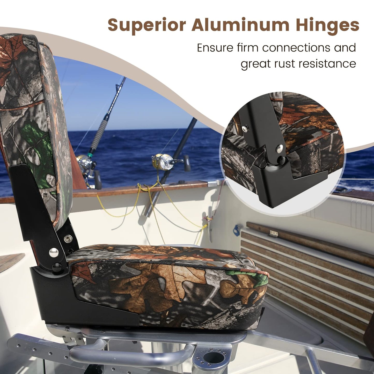 Set of 2 Folding Boat Seats, Low Back Captain Chairs with Metal Hinges and Sponge Padding