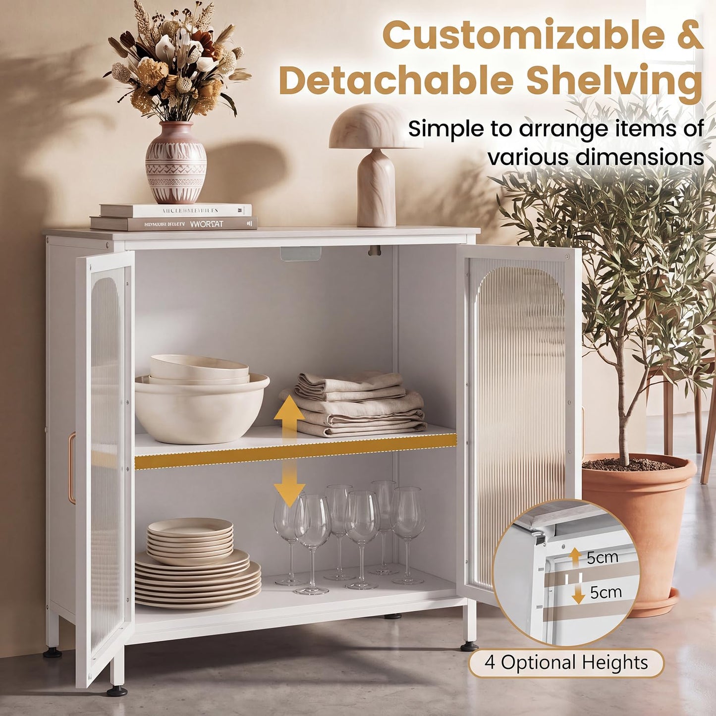 Kitchen Sideboard with 2 Translucent Doors & Adjustable Shelf