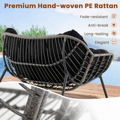 Oversized Patio Wicker Egg Chair with Thick and Removable Cushion