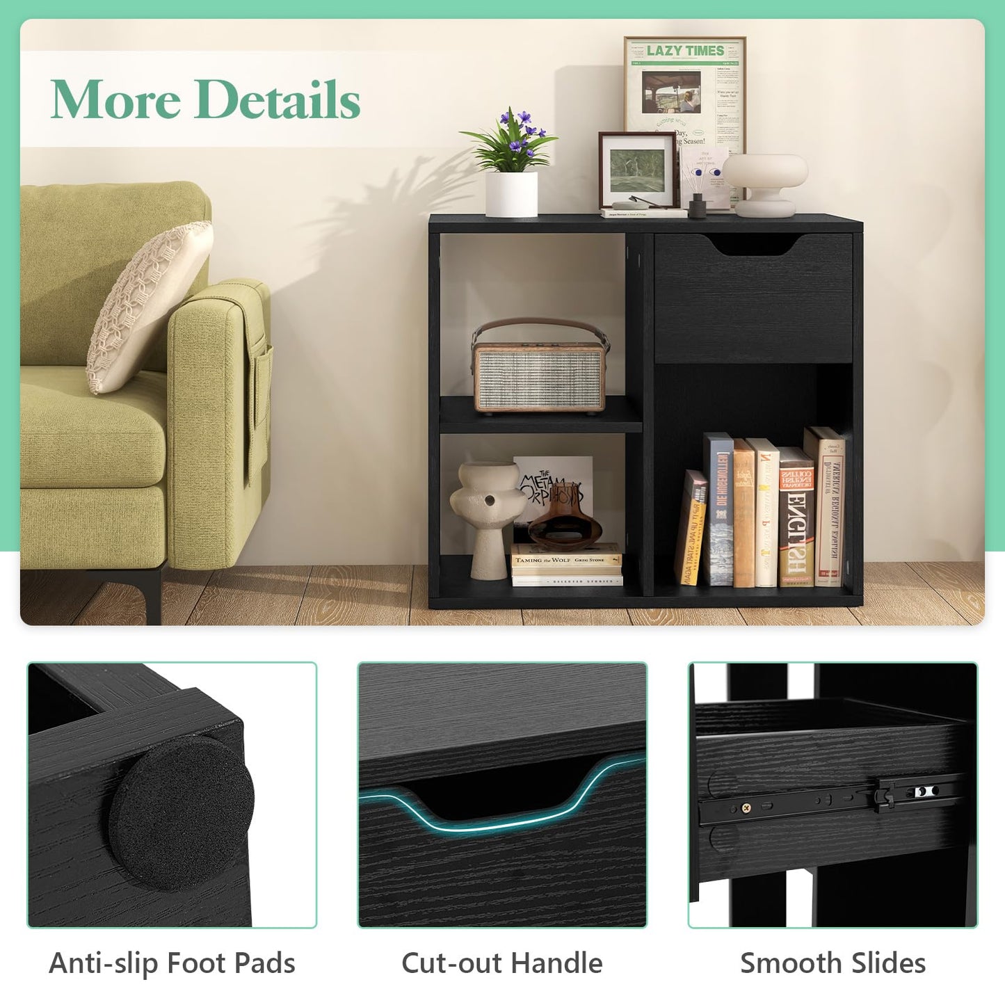 3 Cube Wooden Storage Shelf with Drawer