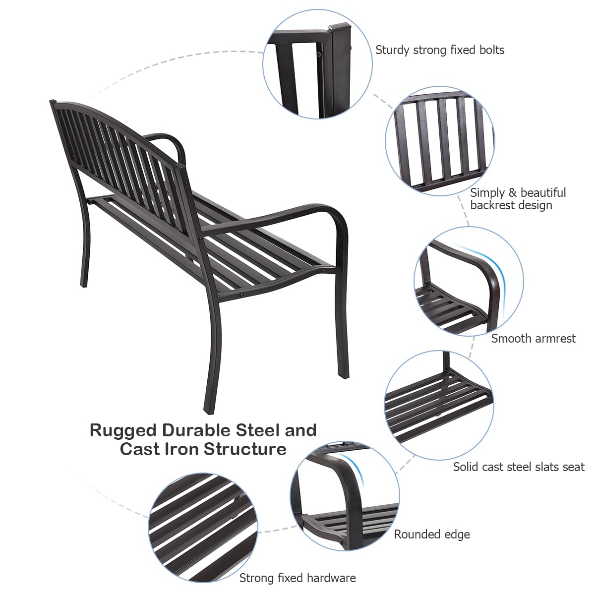 Metal Frame Stripe Pattern 2 Seater Garden Bench