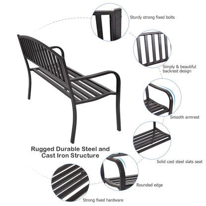 Metal Frame Stripe Pattern 2 Seater Garden Bench