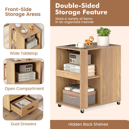 Bedside Table with Charging Station, Rolling Nightstand End Sofa Side Table
