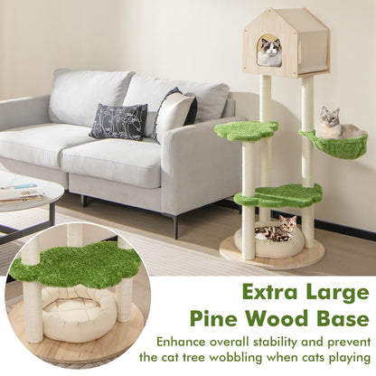 Wooden Cat Tree with Sisal Scratching Posts
