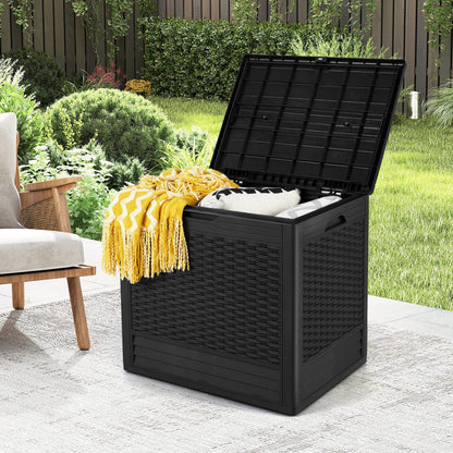 96 L Outdoor Storage Box with Rattan Patterns and Lockable Lid