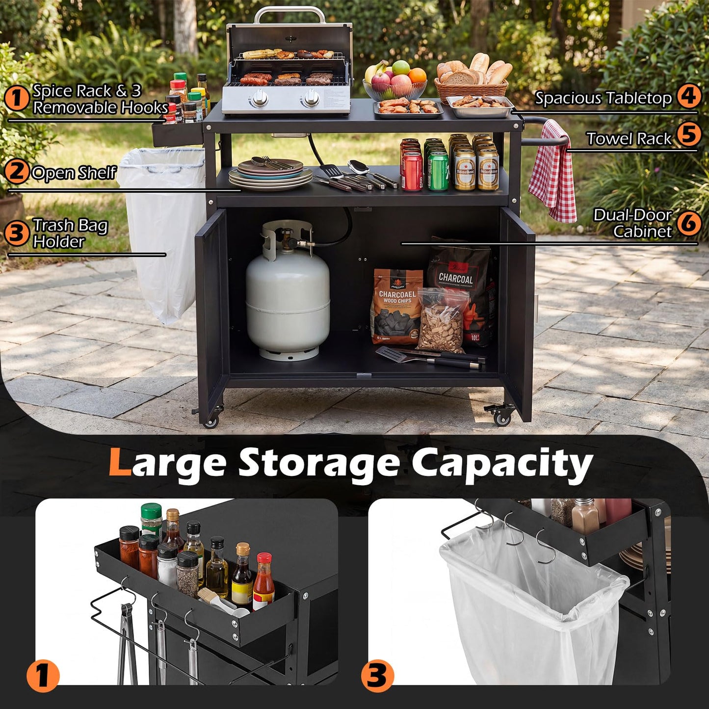 Outdoor Grill Cart with Storage Side Handle and Metal Top