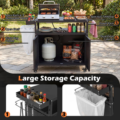 Outdoor Grill Cart with Storage Side Handle and Metal Top