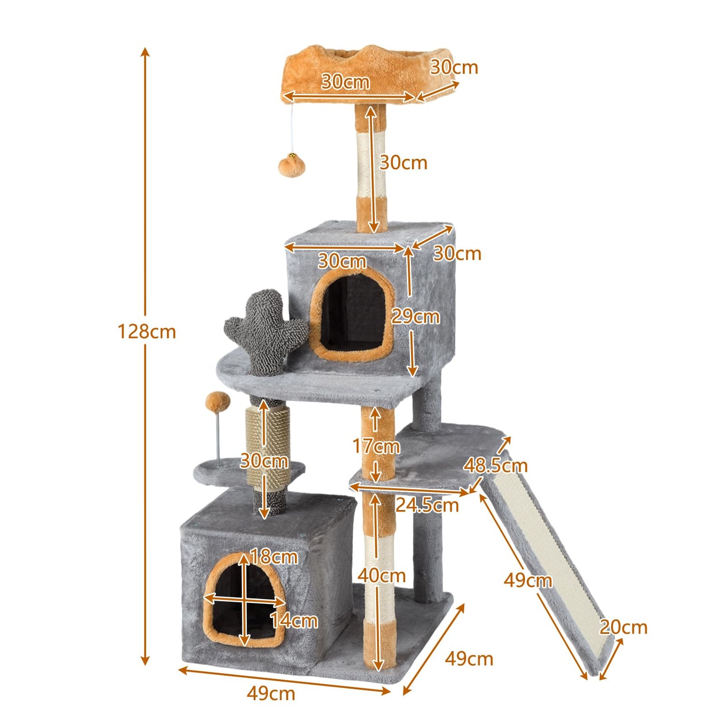 128 CM Tall Cat Tree with Sisal Scratching Posts and Ladder