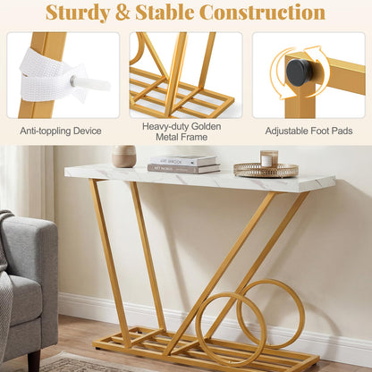 Console Table, 100cm Faux Marble Slim Entryway Table Hall Desk