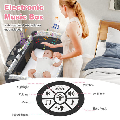5 in 1 Portable Pack and Play with Bassinet and Mattress