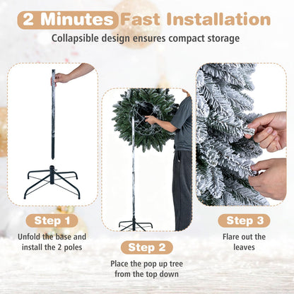 6FT Pop up Artificial Christmas Tree, Snow Flocked Xmas Tree