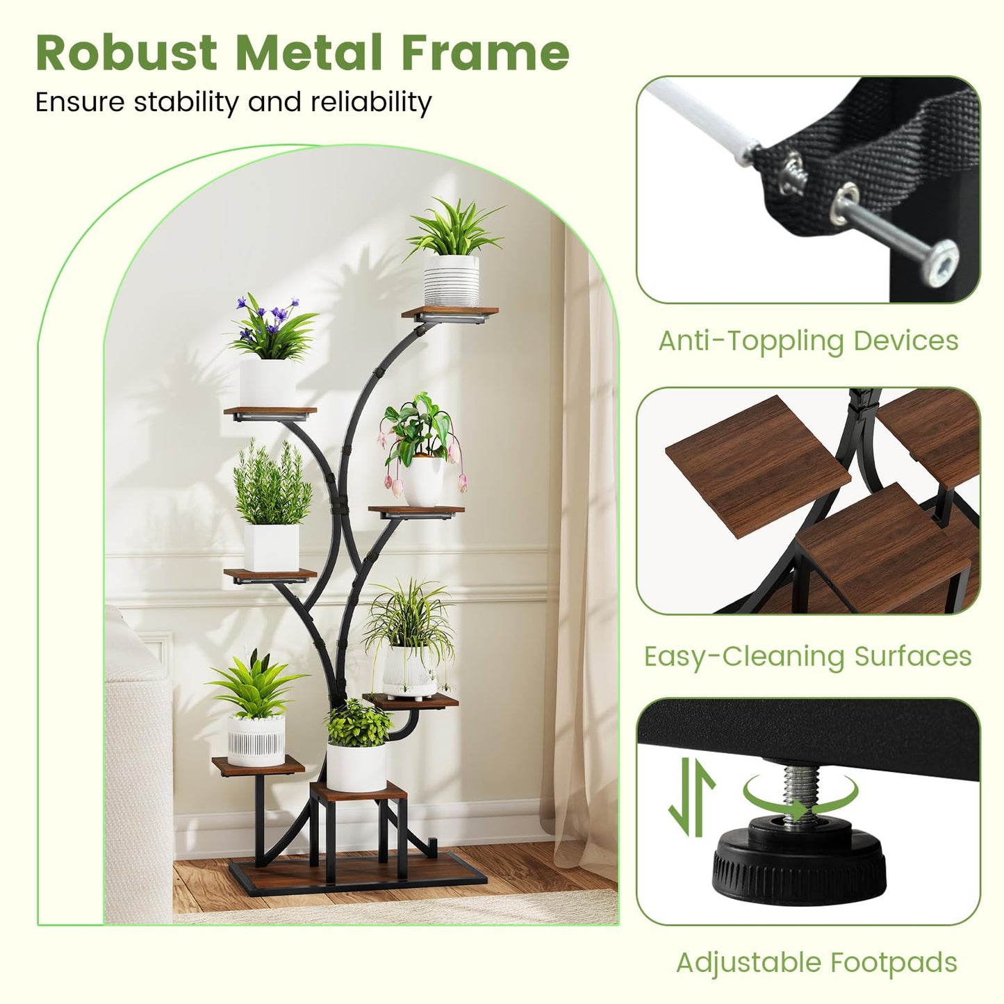 146/155CM Tall 8-Tier Corner Metal Plant Shelf for Multiple Plants