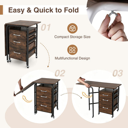 2-In-1 Folding Desk with 3 Drawers