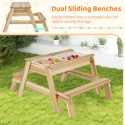 4 in 1 Wooden Table and Bench Set with Removable Top and 2 Storage Boxes