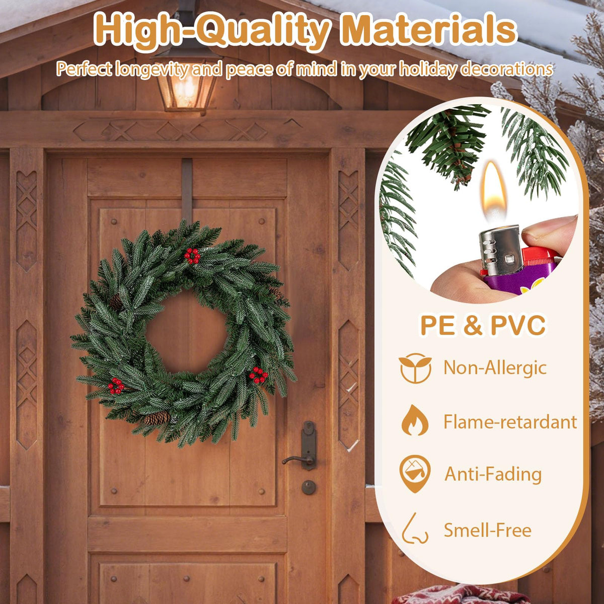 60cm/24inch Pre-Lit Christmas Wreath with LED Lights