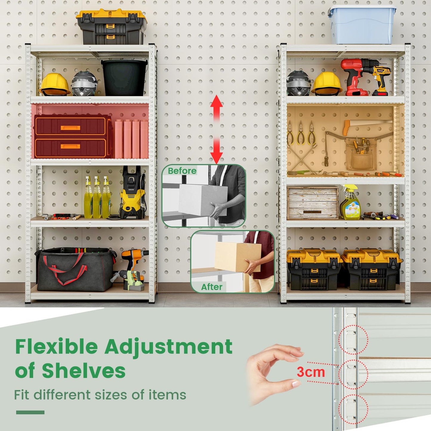5 Tier Metal Shelving Unit with Adjustable Height for Garages