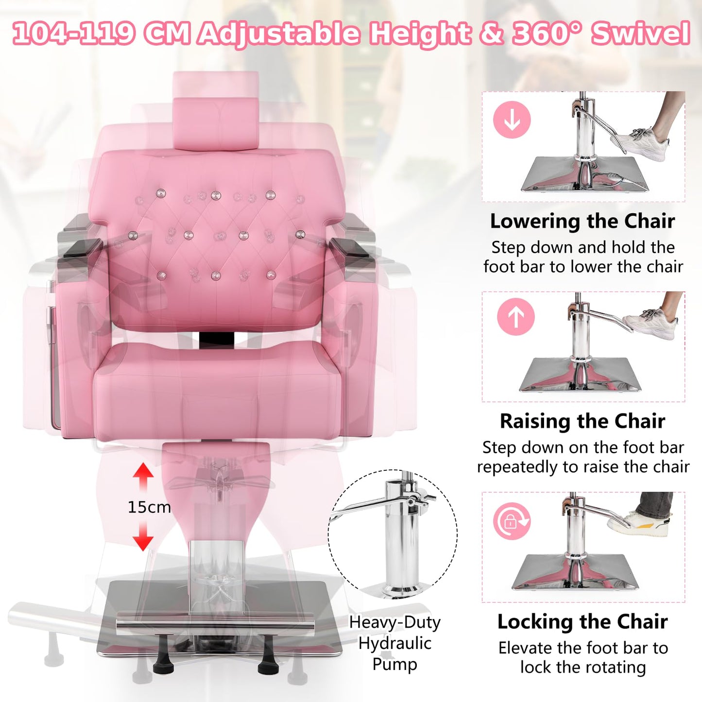 Adjustable Swivel Barber Chair with Padded Backrest