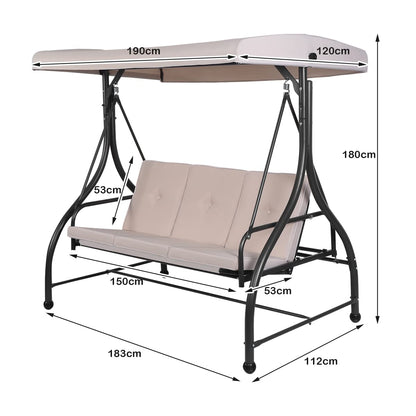 3 Seater Convertible Outdoor Hammock Bench Chair with Adjustable Canopy and Cushions
