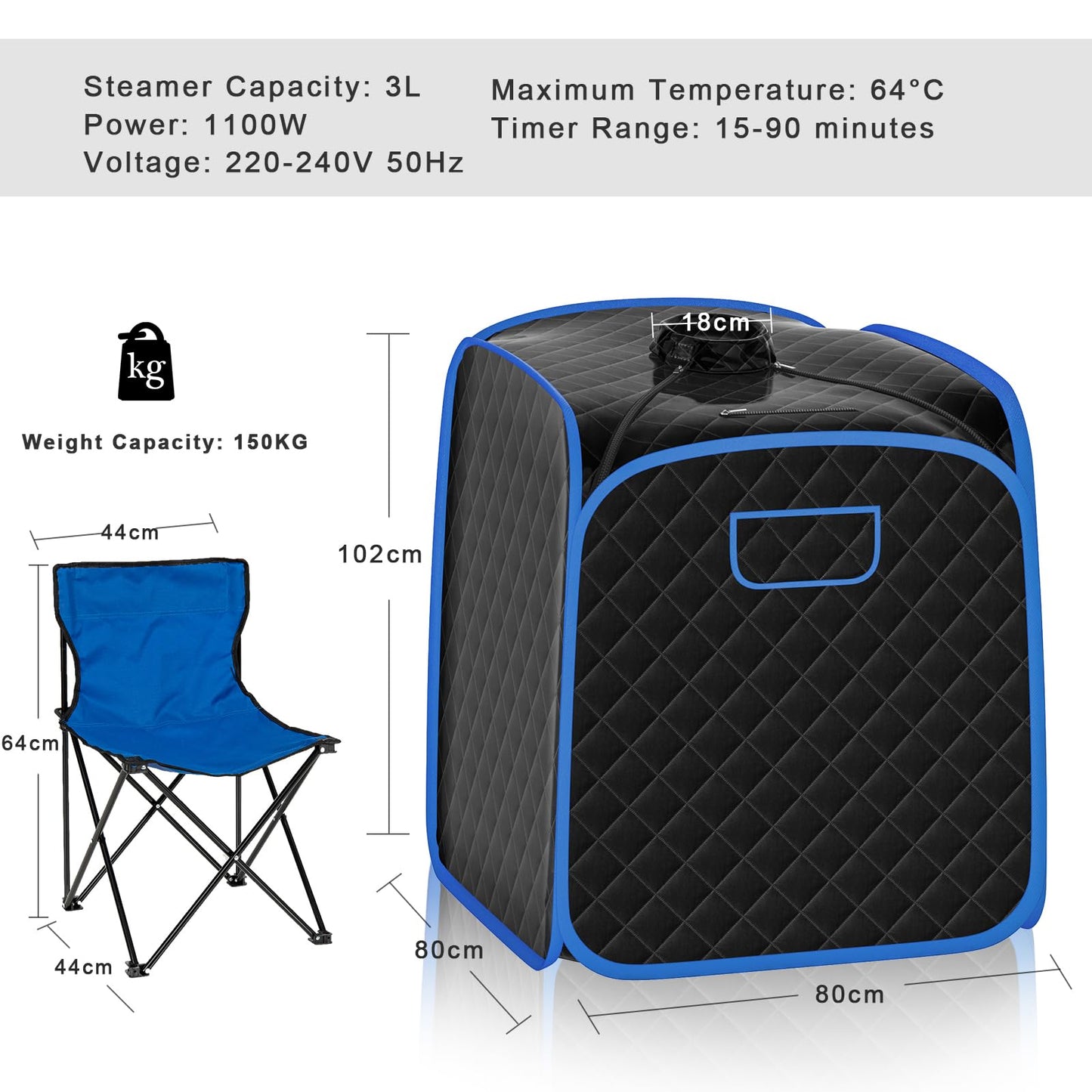 3L Folding Personal Spa Steam Pot with Chair
