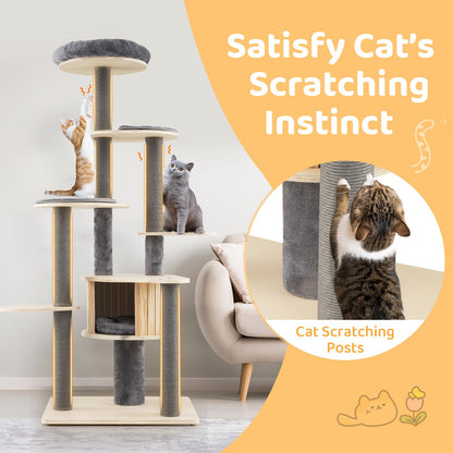 Cat Tree, Tall Multi-Layer Cats Tower with Comfy Padded Top Perch