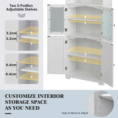 Freestanding Storage Cabinet with Tempered Glass Door and Open Shelves