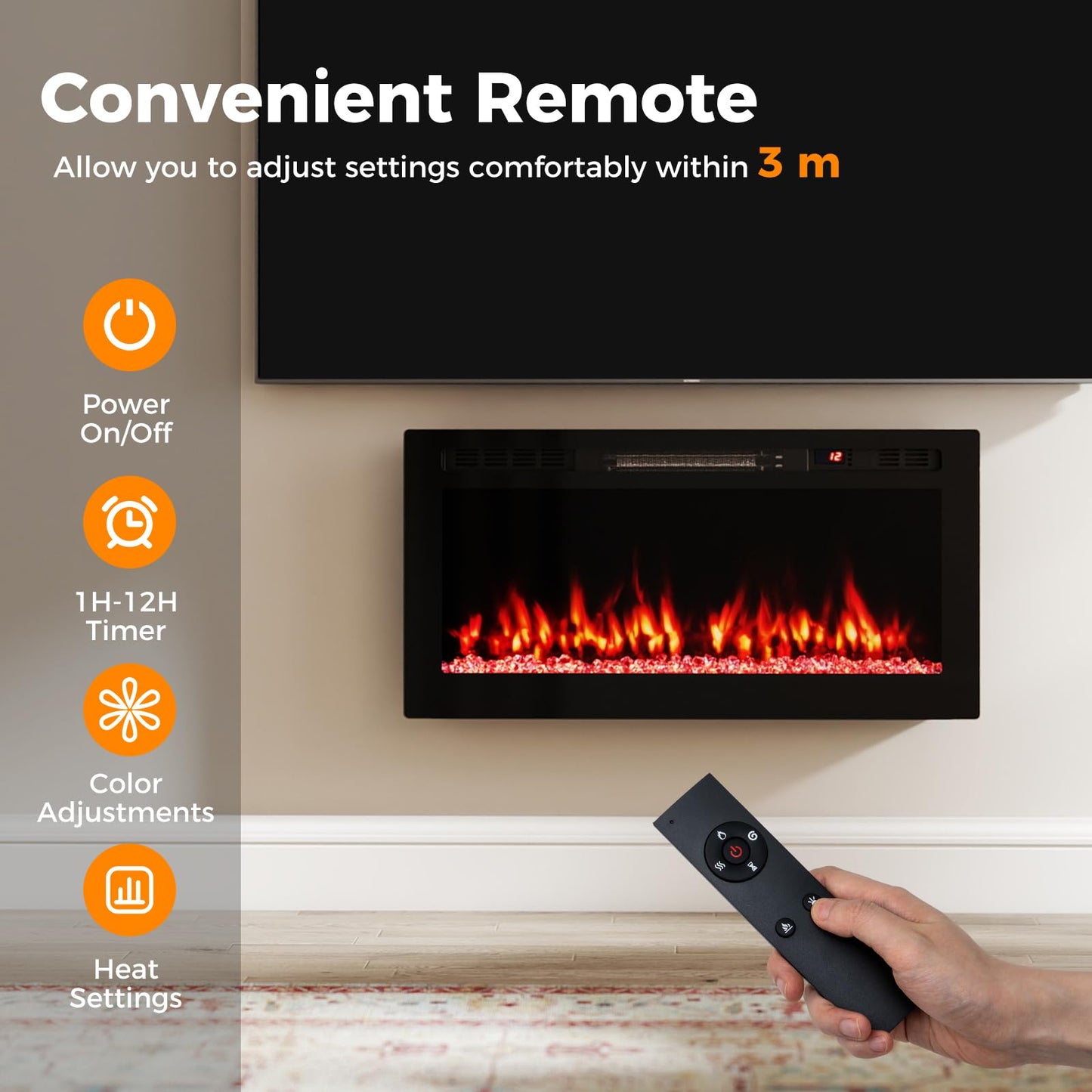 WiFi-Enabled Electric Fireplace Compatible with Alexa and Google Assistant