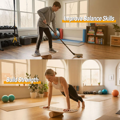 Wooden Balance Board, Surfing Skate Balance Trainer with Roller