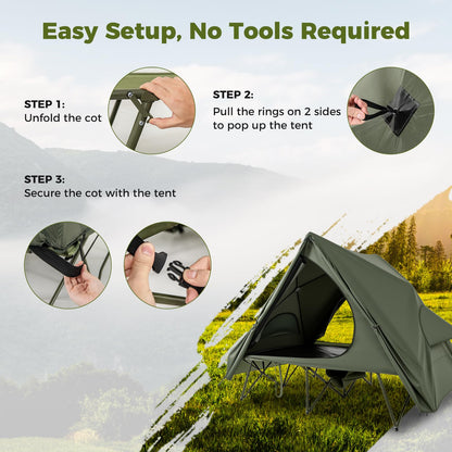 2-Person Foldable Off-Ground Camping Cot Tent with Wheeled Bag