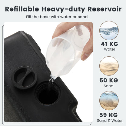 59kg Water & Sand Fillable Patio Parasol Stand with 3 Wheels and Pull Rod