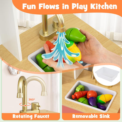 Wooden Play Kitchen with Cookware Accessories for Ages 3-6