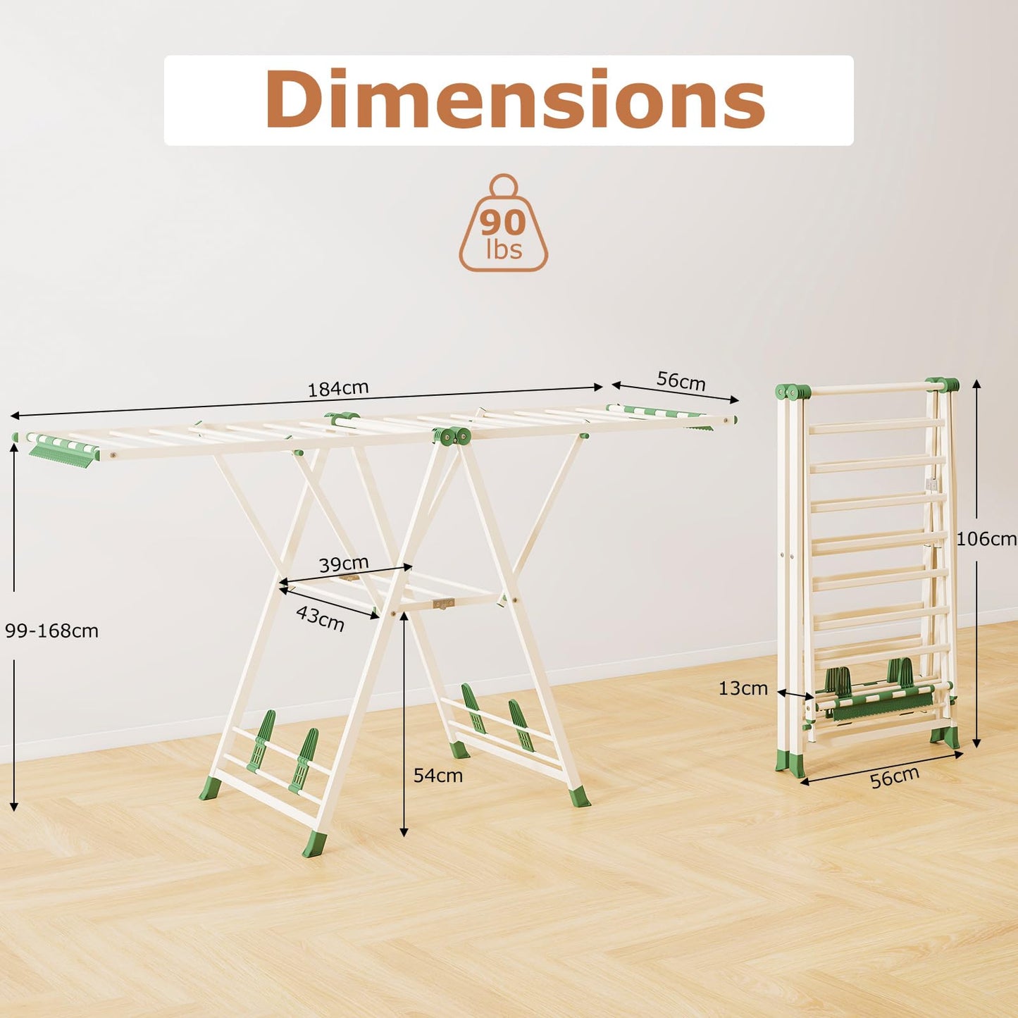 Indoor Outdoor Freestanding Metal Laundry Rack (184x56x99-168cm)