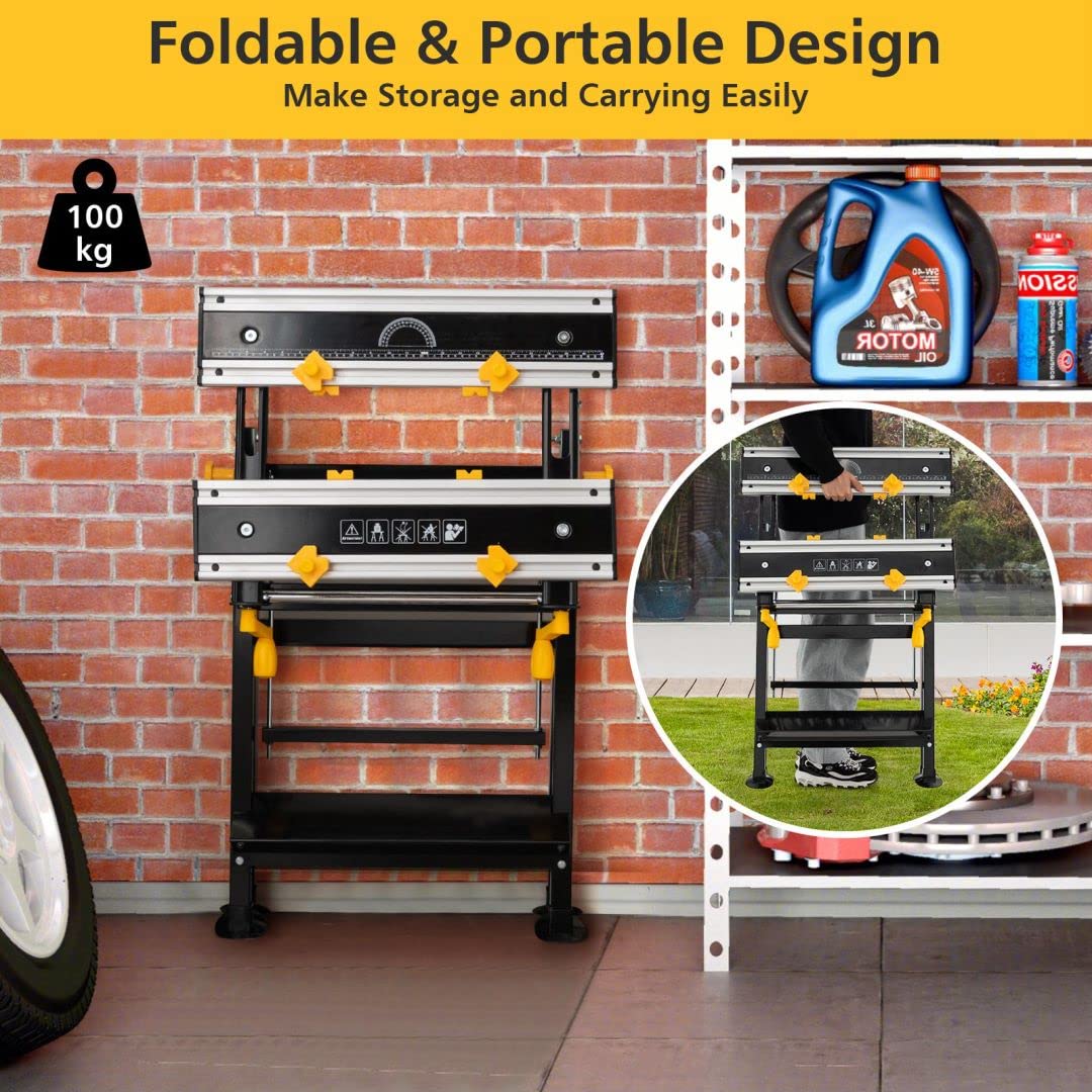 Folding Work Table Portable Workbench with Tiltable Platform