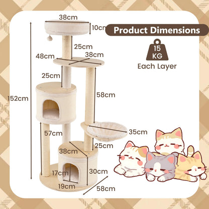6-level Wooden cat tree with cat condo and sisal scratching posts for indoor
