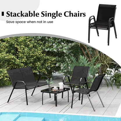 4-Piece Garden Furniture Set, Metal Frame Patio Conversation Set with Loveseat