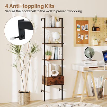 Industrial Tall Narrow Wall Bookshelf Open Display Rack