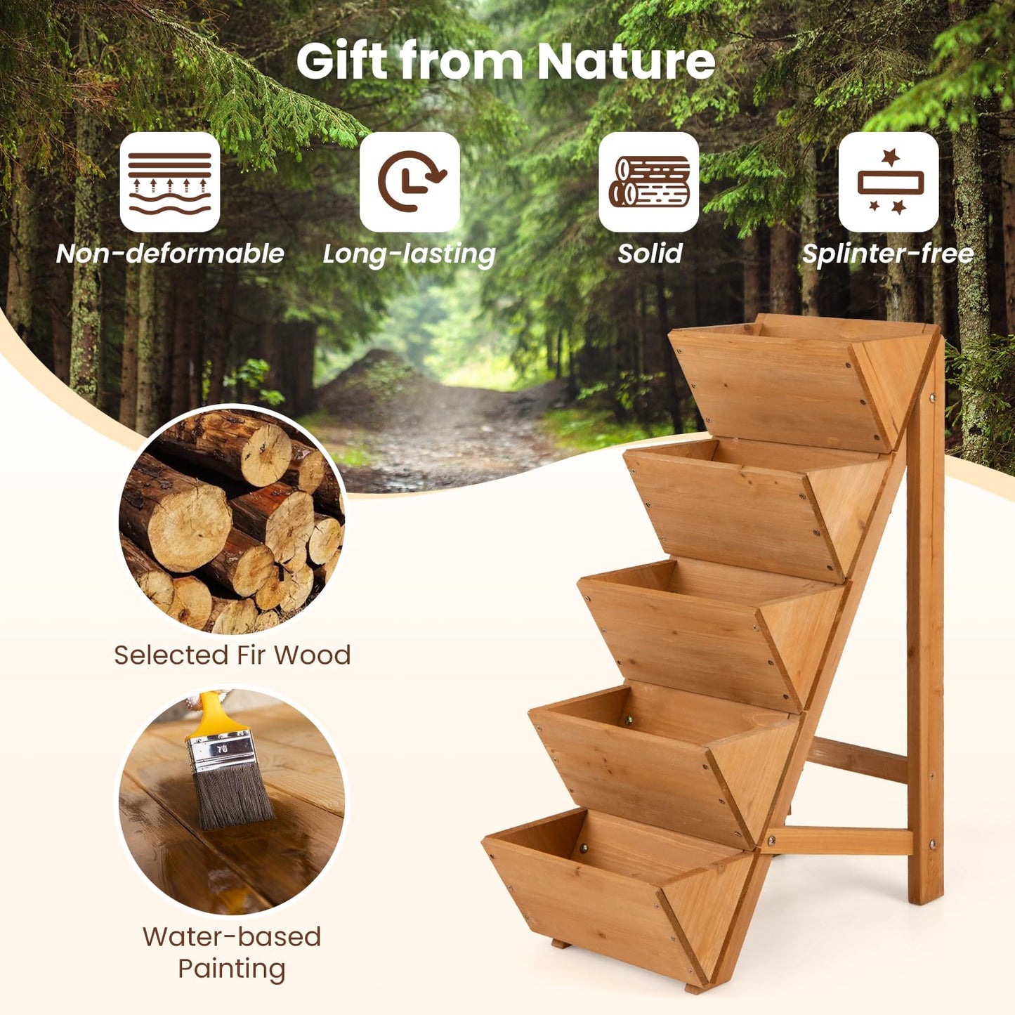 5-tier Vertical Raised Garden Bed Wood Elevated Planter Box