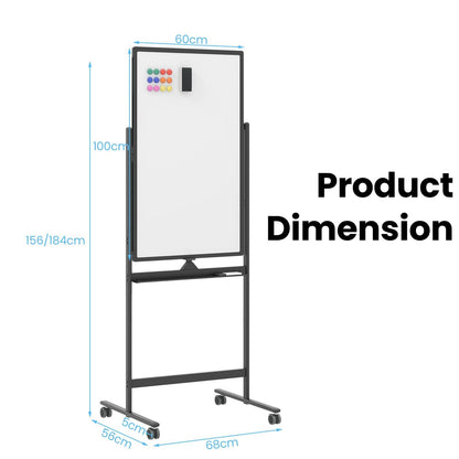 Reversible Rolling White Board with Black Markers and Board Eraser