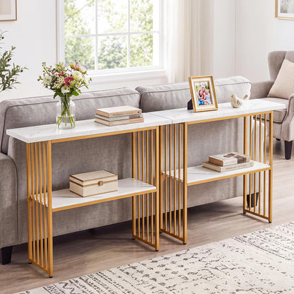 2-Tier Console Table, Faux Marble Slim Entryway Table