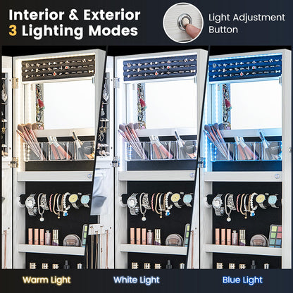 108cm Lockable Jewelry Mirror Cabinet with 3-Color LED Lights