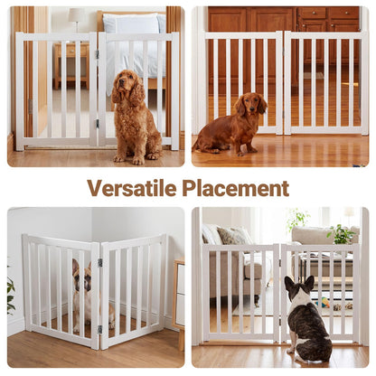 Foldable Pet Gate, Freestanding Wooden Puppy Barrier, Indoor Dog Safety Fence