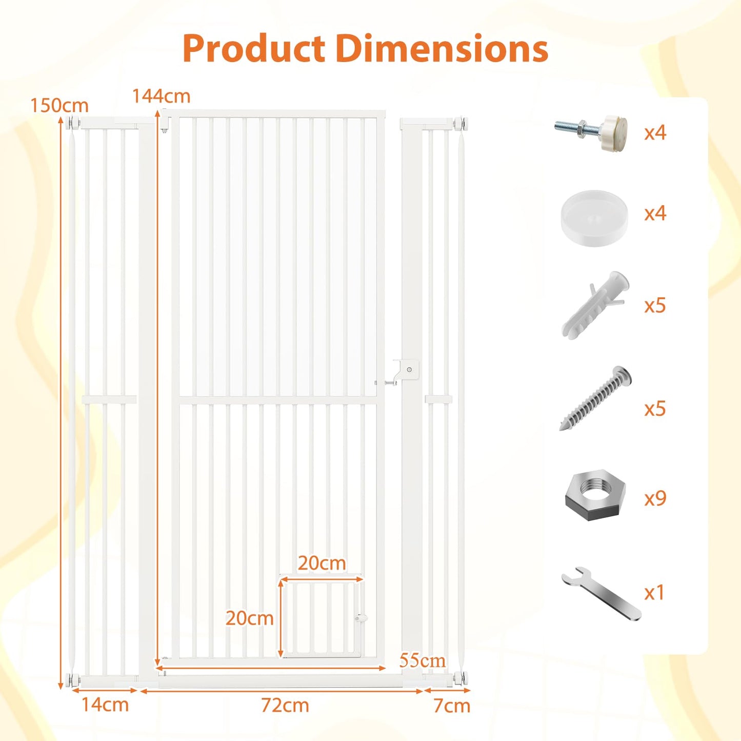 150cm Metal Pet Gates with 2 Extension Kits Lockable Small Door