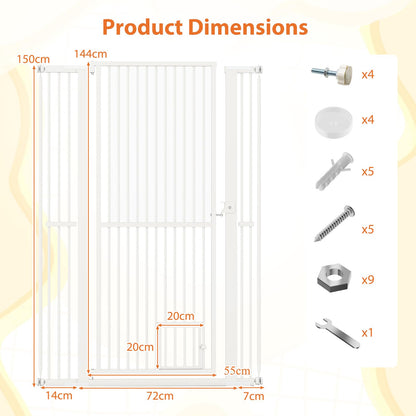 150cm Metal Pet Gates with 2 Extension Kits Lockable Small Door