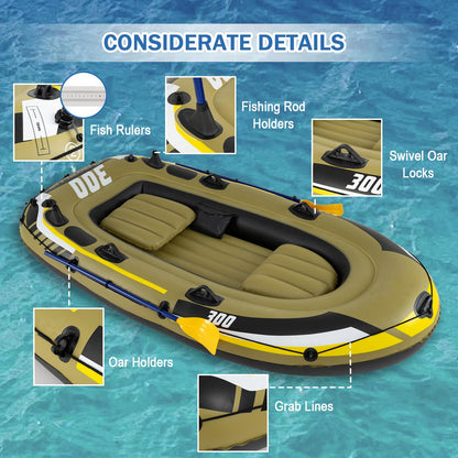 Inflatable Boat, 3/4-Person Fishing Raft Set