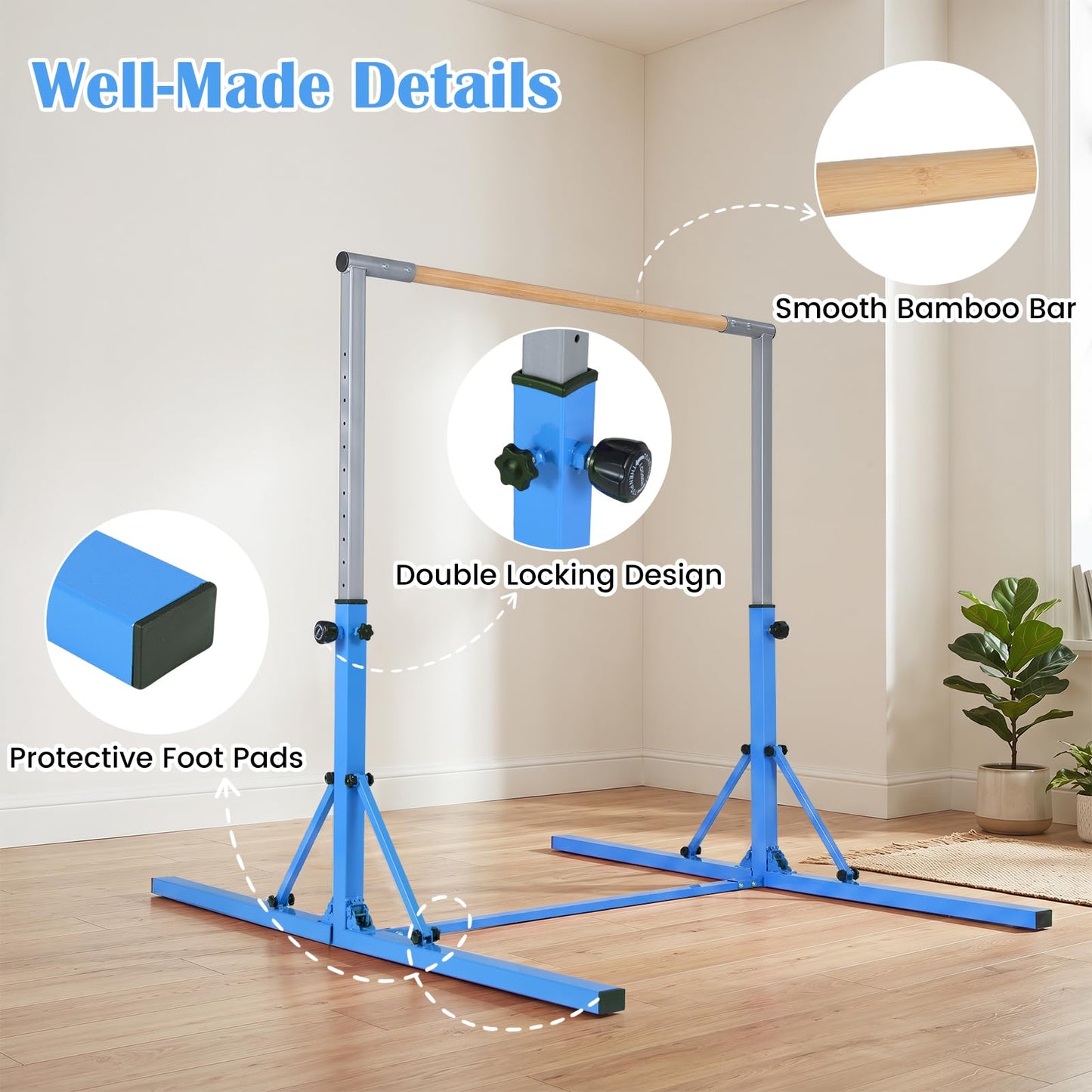 Foldable Gymnastics Bar, 90-150cm Height Adjustable Training Bar