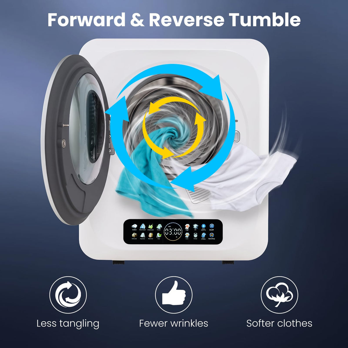 3KG Vented Tumble Dryer, Compact Smart Sensor Dryer with 8 Modes