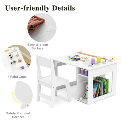 Toddler Craft Play Study Drawing Desk with Paper Roll 4 Paint Cups