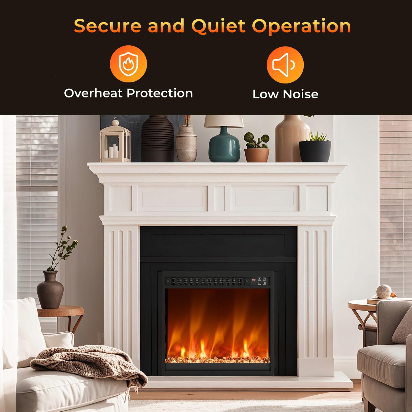 18/23 inch Electric Fireplace Insert Recessed 1500W Fireplace Heater with Remote Control
