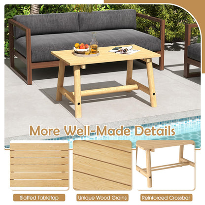 Outdoor Rectangle Coffee Table Solid Wood Patio Table with Slatted Tabletop for Garden Lawn